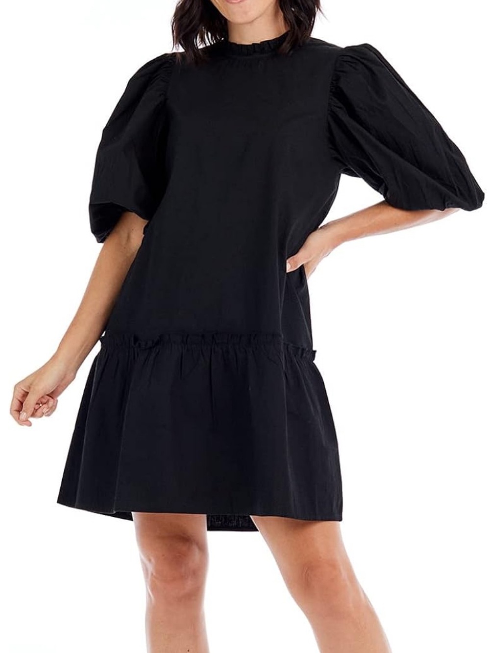 NWT Mudpie Milan Flounce‎ Puff Sleeve Drop Waist Cotton Poplin Dress